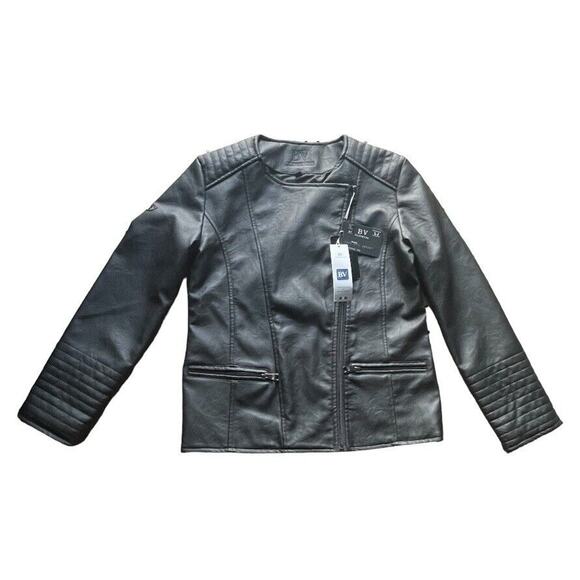 NWT Bottega Venetta Faux Leather Jacket Womens Small Black Cafe Racer Moto